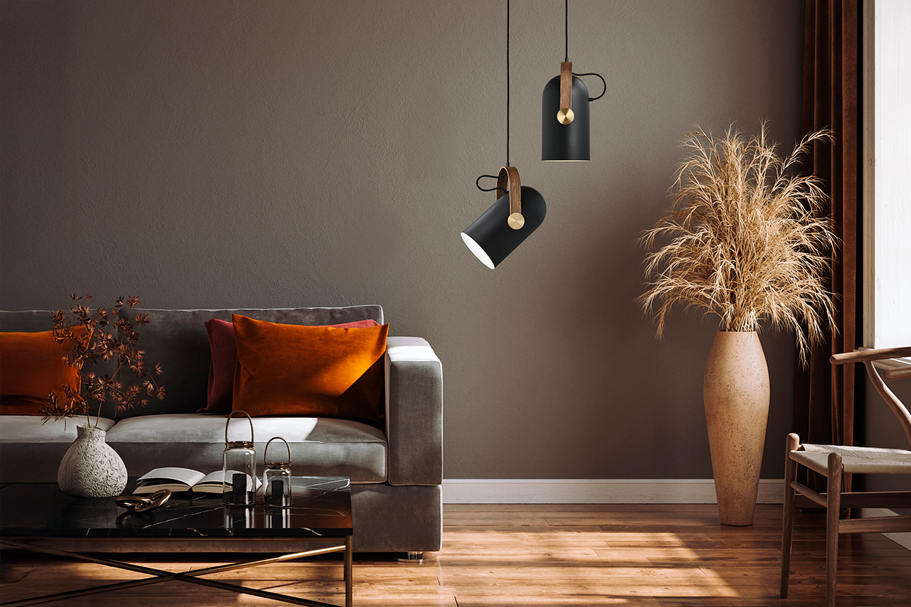 Leklint162 Carronade II Pendant Mediuml Black Smokedoak Brass Lifestyle